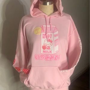 Hello kitty hoodie strawberry milk pink Brand new size large, long sleeve